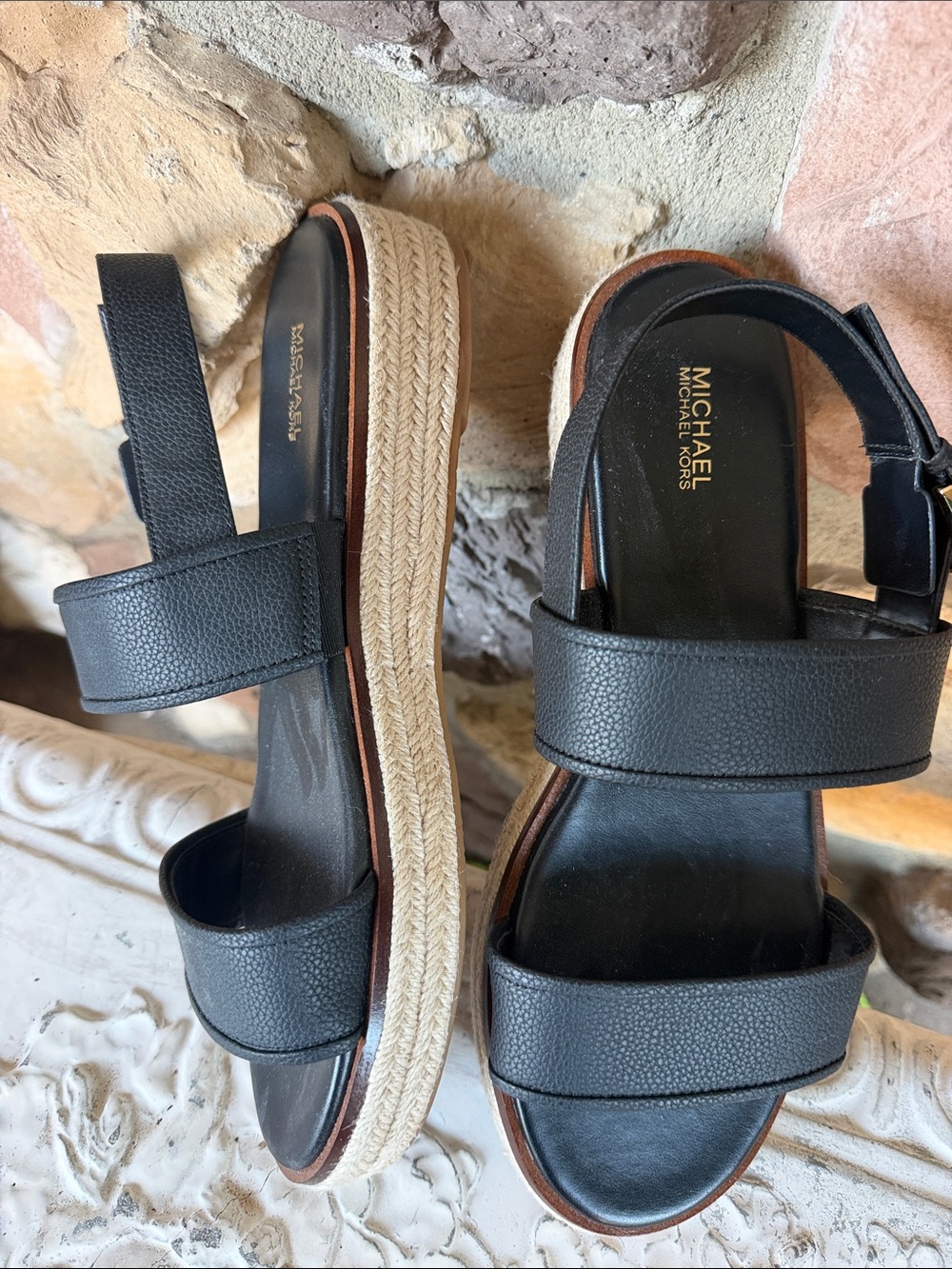 Michael Kors Black Double-Strap Leather Sandals